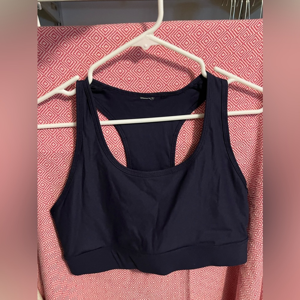 navy blue fabletics sports bra